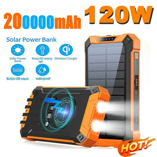 Banco de energía Solar de 200000mAh, cargador portátil de gran capacidad PD120W, carga rápida para IPhone, Samsung, Huawei, energía de emergencia 2025