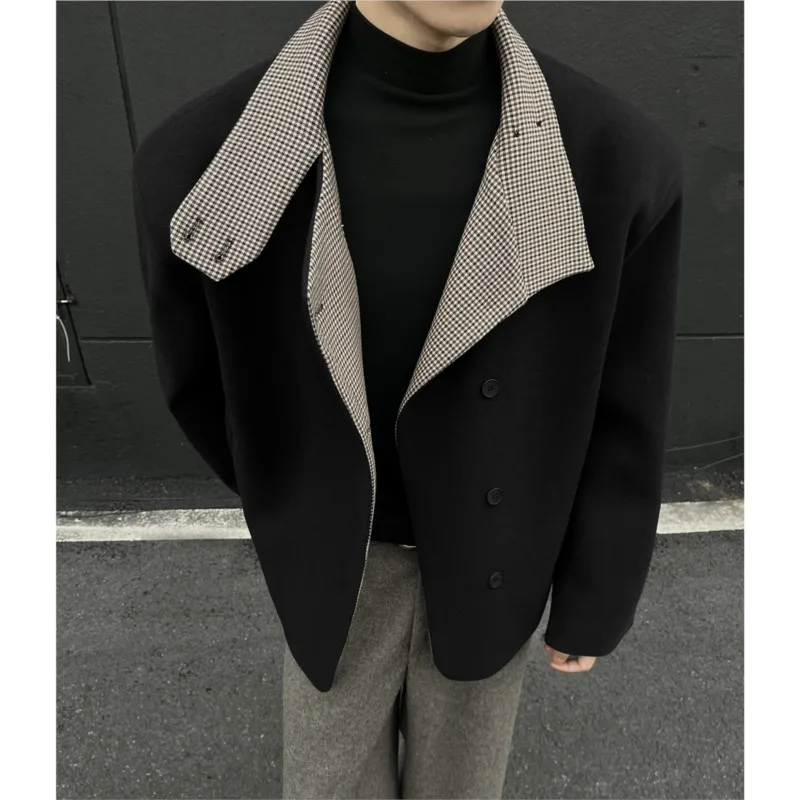 

Winter woolen jacket men Caot Warm windproof 2025 New Style Fashionally Slim-Fitting Short Jacket Coat Individuality stand-up