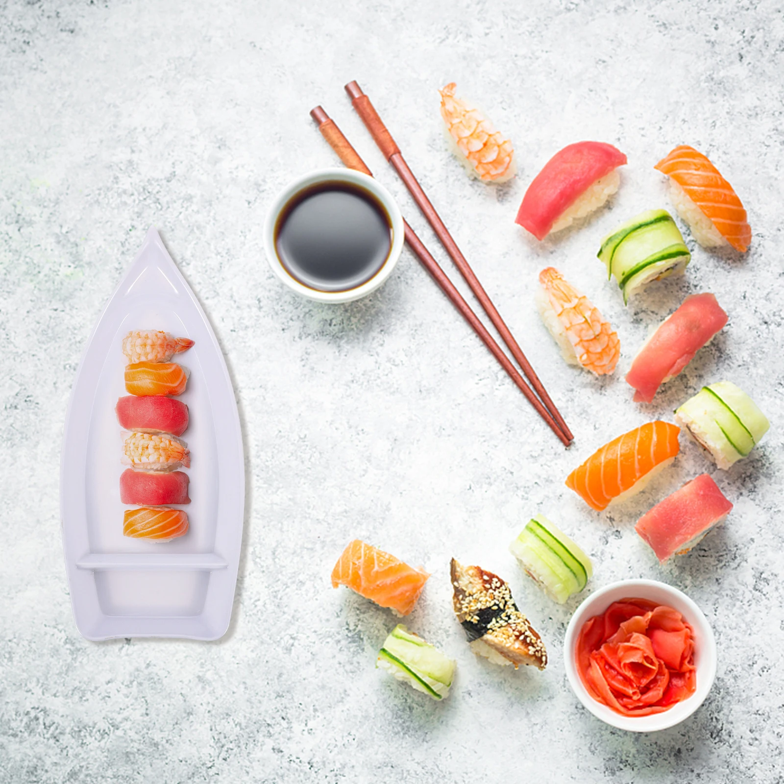 Plato de Sashimi para barco de Sushi, bandeja en forma de exhibición para servir, platos reutilizables, utensilio de cocina, contenedor de salmón, bandeja para servir comida fría