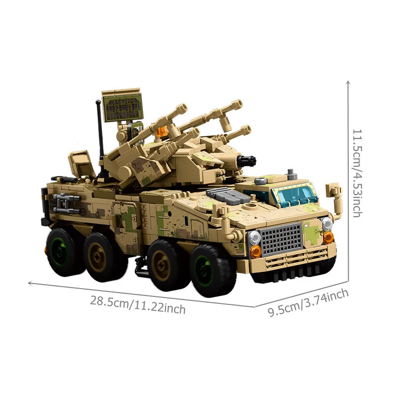 SEMBO 765pcs Anti-Aircraft Artillery Vehicle Assemblage Building Blocks MOC Military Series Car Model Bricks Toys Birthday Gifts