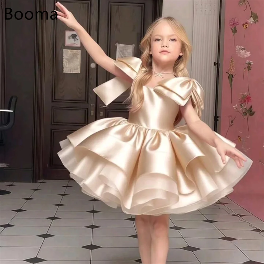 

Booma A-Line Bow Shiny Pleat Flowers Girl Dresses Wedding Party Dress for Kids Flowers Girls Prom Gowns Customized 2025