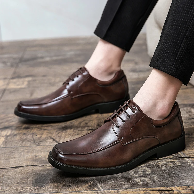 Men Retro Derby Shoes Casual and Fashionable Small Leather Shoes Men Business and Office Gentlemen's Social Shoes Size 38-48
