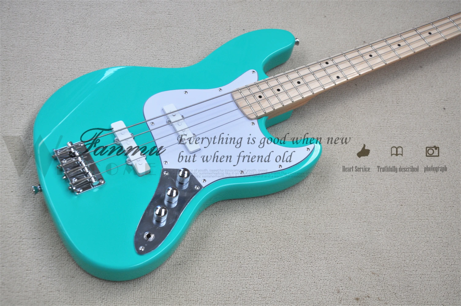 4-string Bass guitar jaz bass Light blue bass Maple Neck basswood body White pickups Fixed bridge