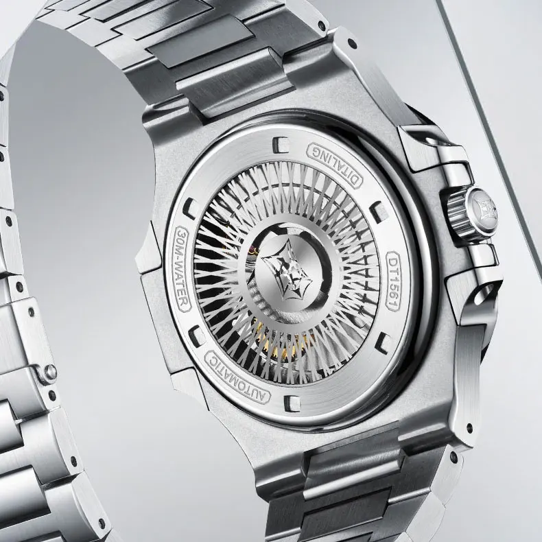 DITALING الرجال ساعة أوتوماتيكية الساعات الفاخرة مربع الميكانيكية ساعة اليد خمر مقاوم للماء الياقوت فراشة المشبك مضيئة