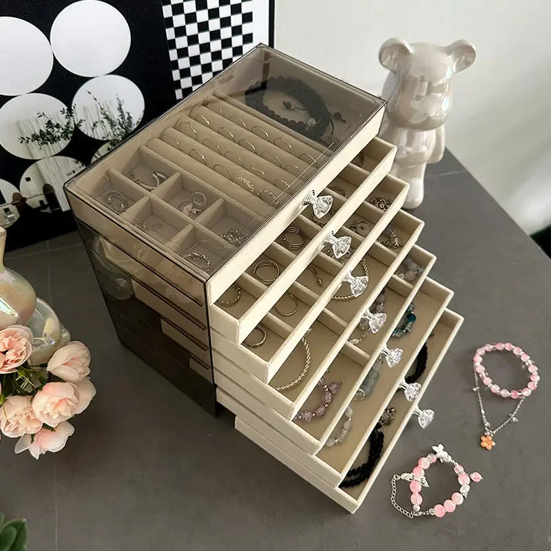 Seven-layer jewelry flannel drawer storage box acrylic stud earrings ring necklace earrings jewelry box