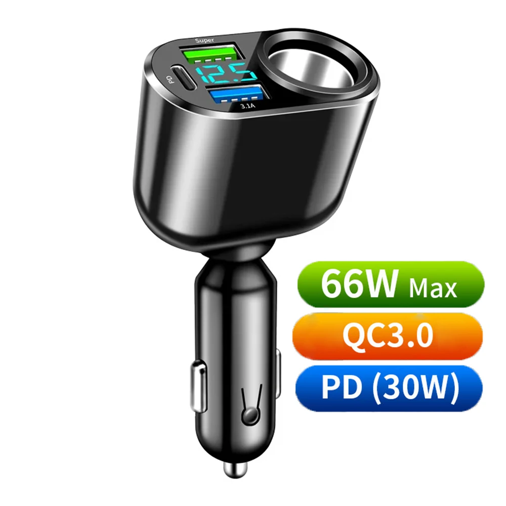 Prise allume-cigare Laguna 66W, chargeur de voiture USB QC3.0 PD3.0, adaptateur de chargeur séparateur, prise de courant avec affichage LED,