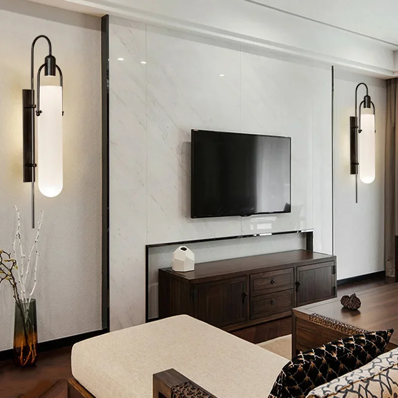 

Modern Black/Gold Metal LED Wall Lights Art Glass Wall Sconces Surface Mounted Parlor Background Bedside Decor Light Fixtures