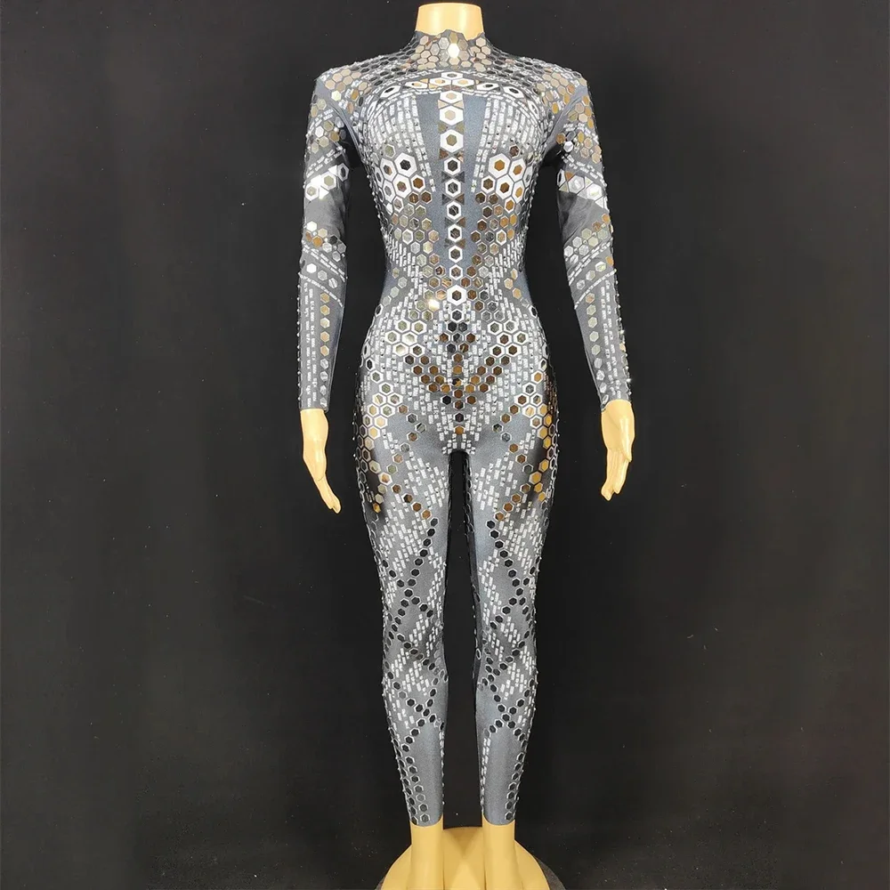 

Birthday Celebrate Show Wear Bar Prom Women Dancer Leggings Outfit Nightclub Sexy Stage Blue Sequins Rhinestone Jumpsuit