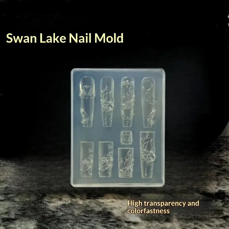 Swan Lake Nail Art Mold 1Pcs High Transparent Silicone Embossed Pattern for DIY 3D Manicure Decoration
