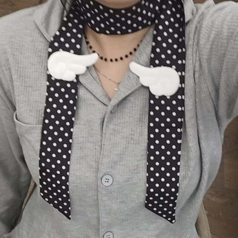Y2K Wings Polka Dot Scarf Vintage Ribbon Scarf Japanese Korean Multifunctional Hairband Waistband Daily Dressing Up Accessories