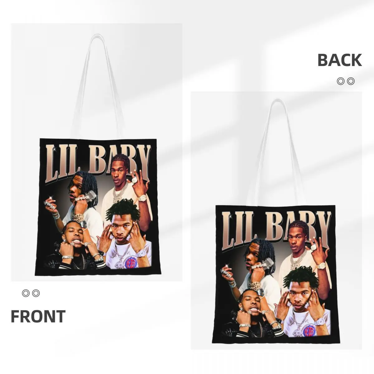 Bolso de mano de pierna de arranque para hombre y mujer, bolsa de comestibles de gran capacidad para estudiantes, Rapper Lil Baby Homage, Hiphop