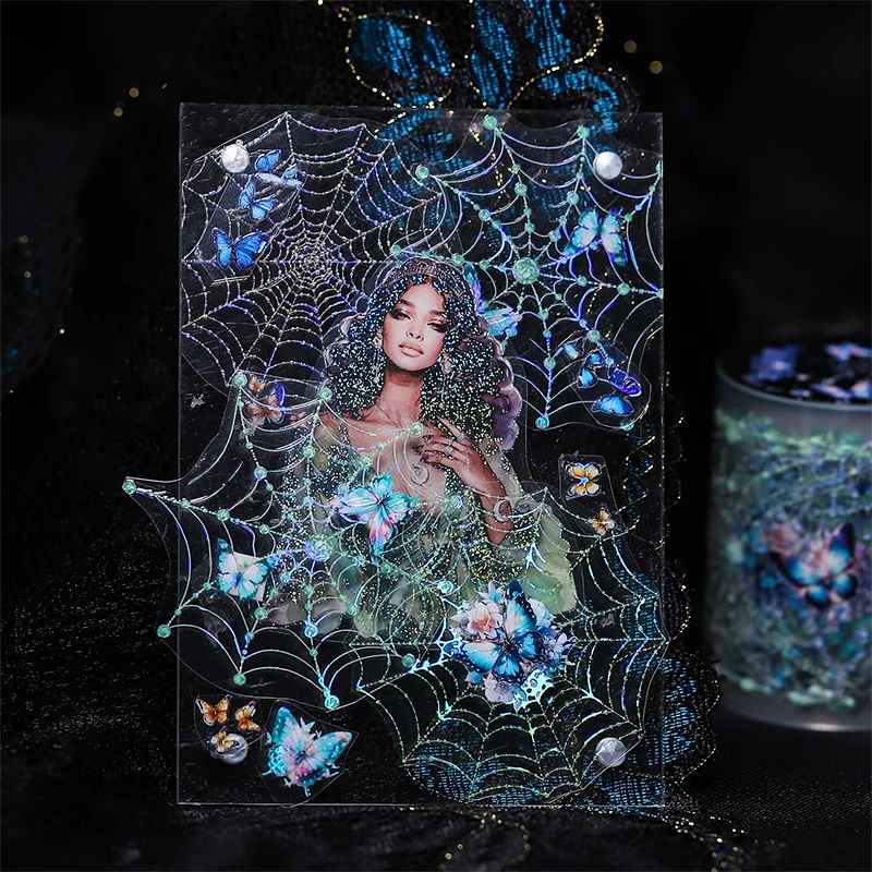 JIANQI 50mm * 2m PET Fantasy Spider Web nastro Adesivo Collage decorativo Adesivo Fai da te Scrapbooking fatto a mano Nastro adesivo