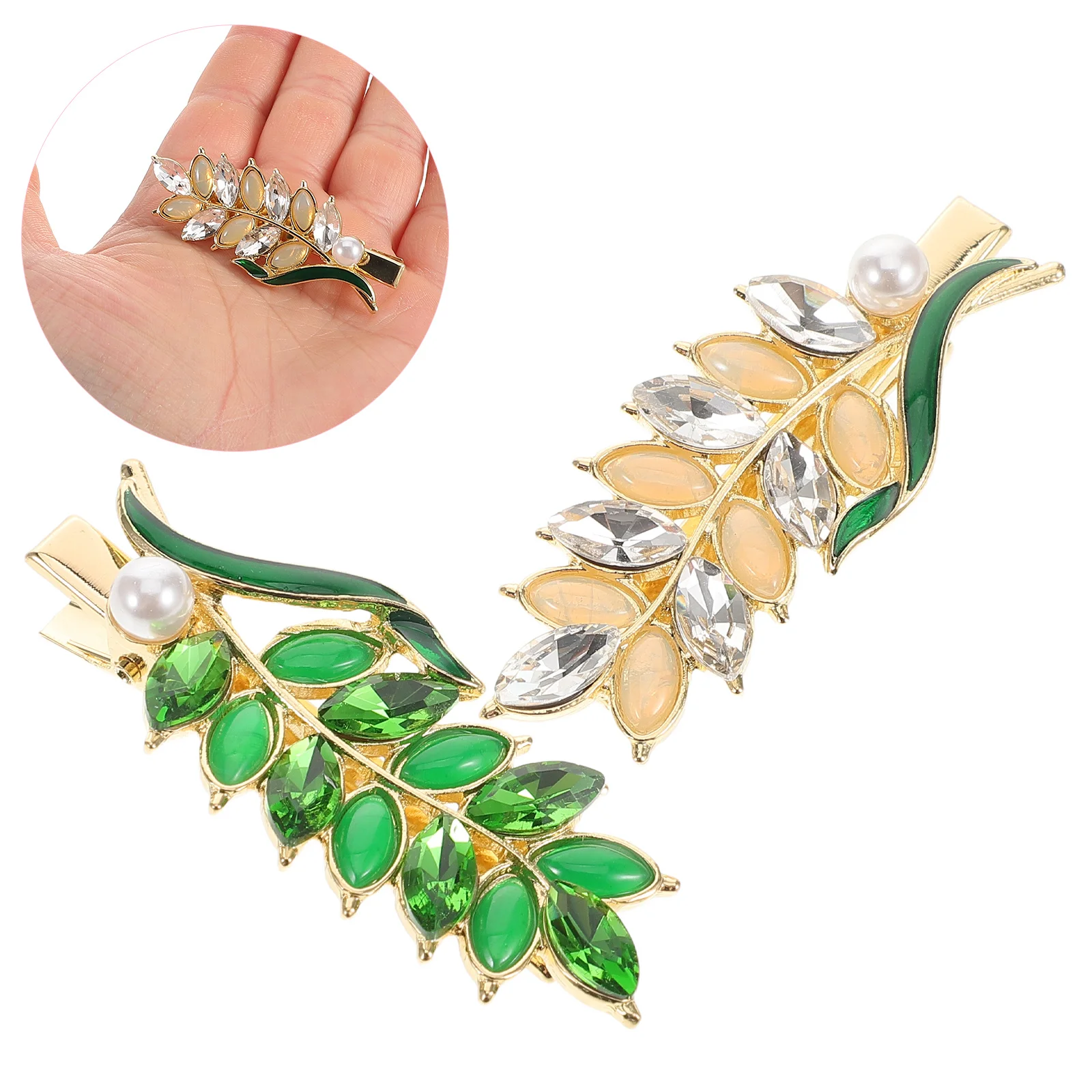 

2 шт., зажим в виде утконоса в виде листа, заколки для волос со стразами для женщин, винтажная заколка для волос, безопасная заколка для челки, легкая заколка для волос на каждый день