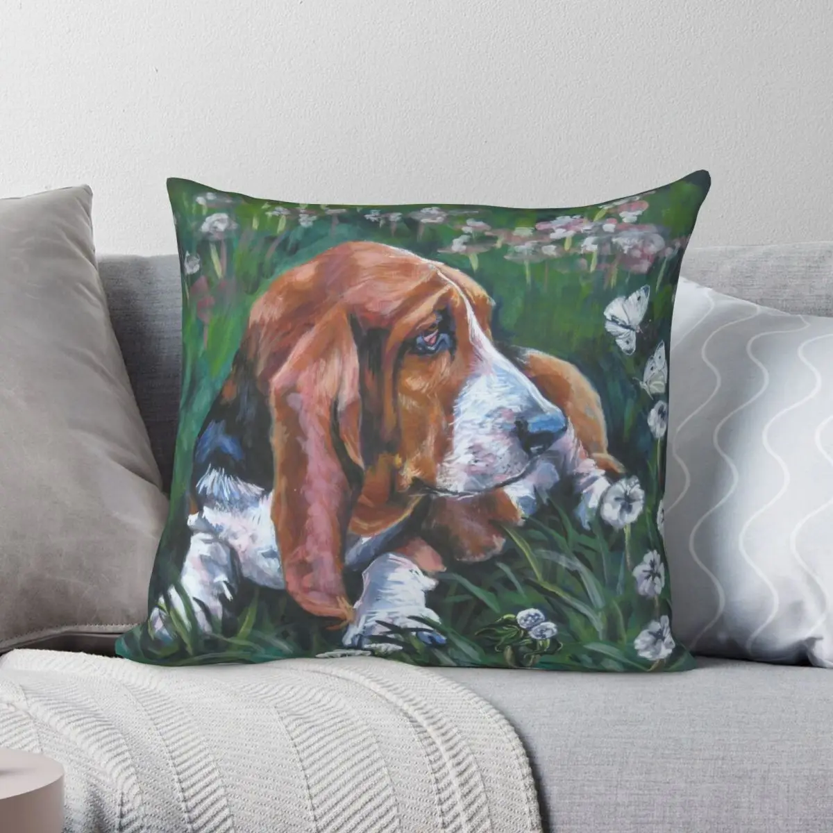 Basset Hound Fine Art Painting Pillowcase Polyester Linen Velvet Creative Zip Decor Throw Pillow Case Home Cushion Cover