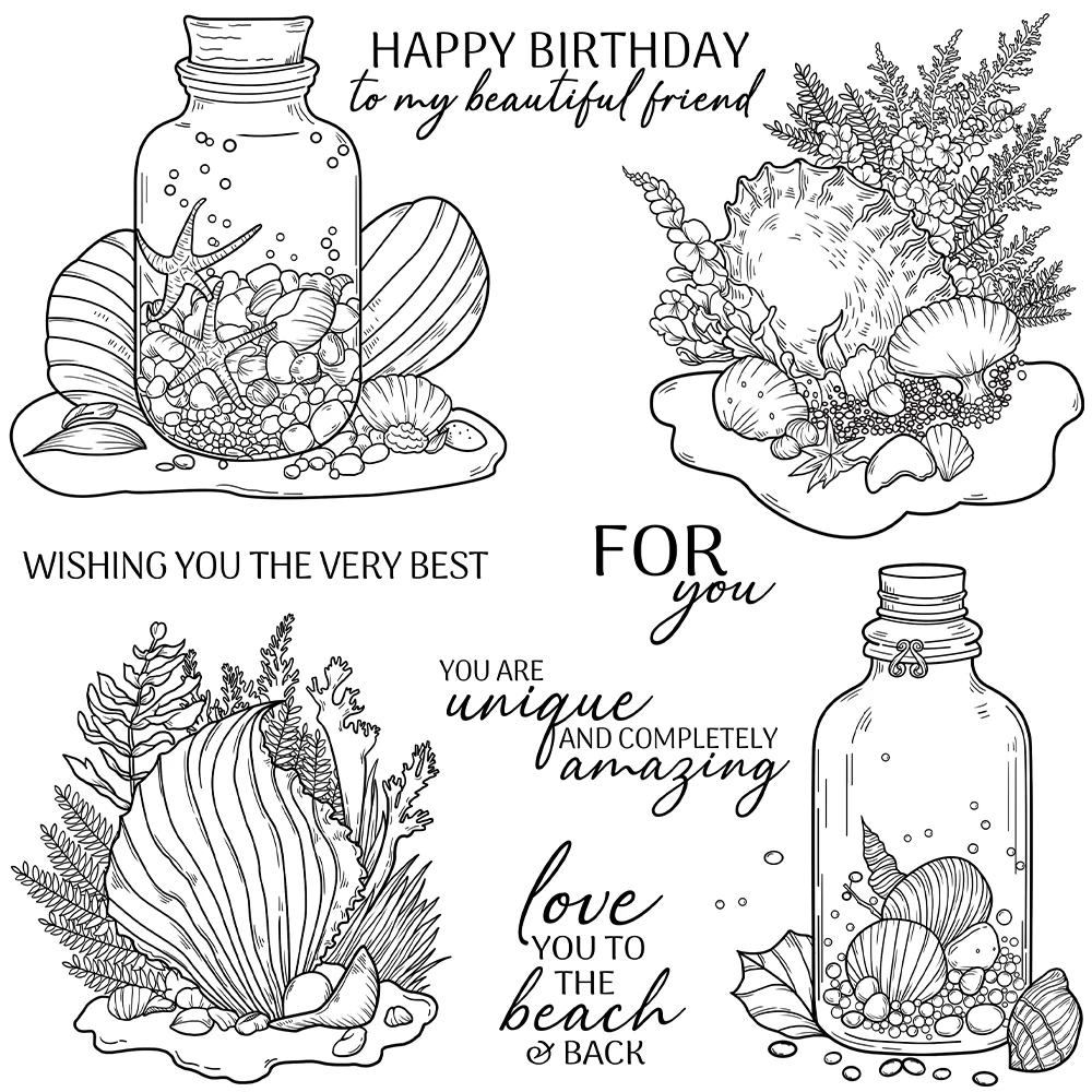 Mangocraft Sea Shell Wishes And Glass Bottle Clear Stamps DIY Scrapbooking Supplies Silicone Stamp