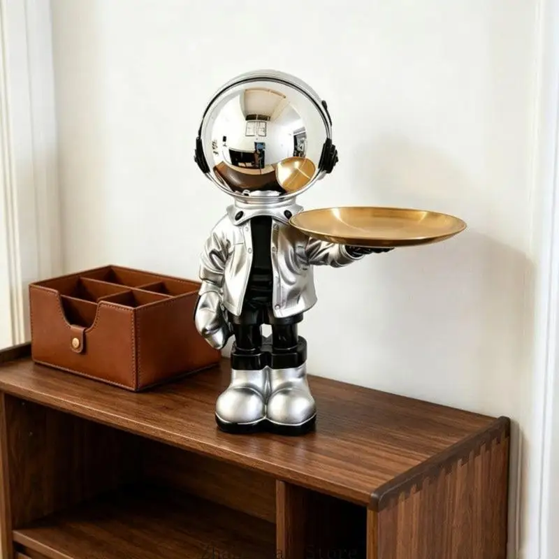 Entryway Figure Tray Statue with Round Dish, Home Piece for Jewelry, Small Items, and Shelf or Desk Display Use 3XUF