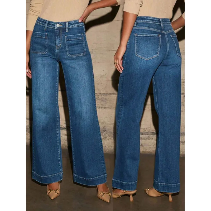 

Washed Straight Jeans Neutral Style Casual Pants for Women Distressed Straight Leg Denim Jeans Spring Season Other Material