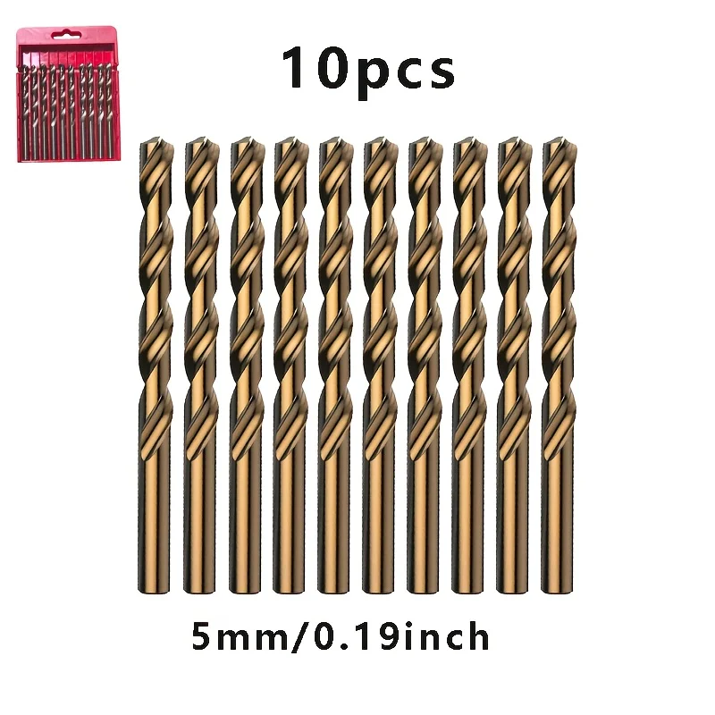 10Pcs 5mm M35 Cobalt Drill Bit Set, HSS Twist Bits with Storage Case for Stainless Steel, Alloy Metal & Wood Drilling