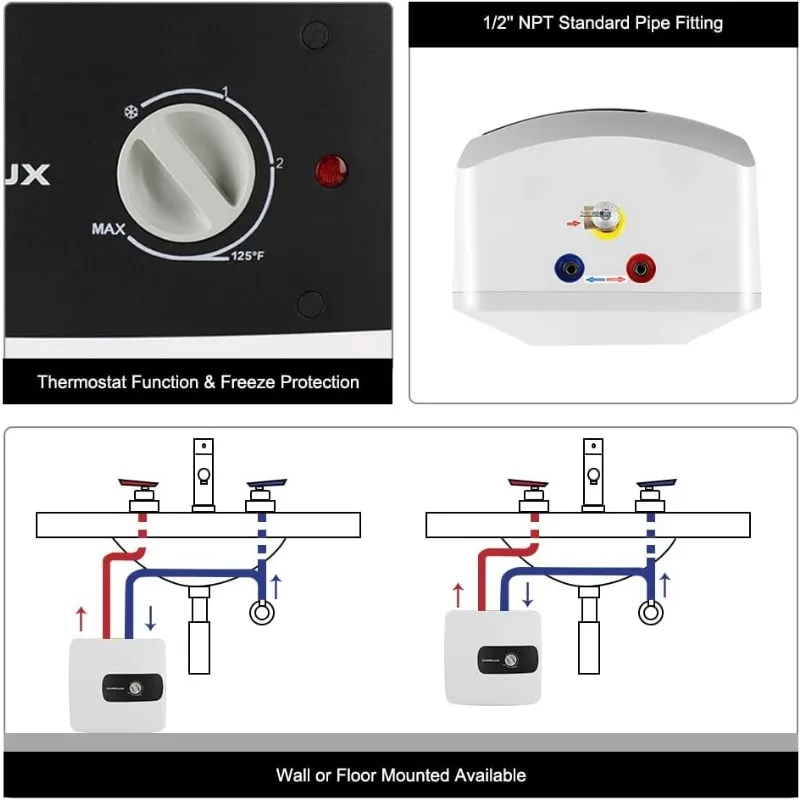 Electric Water Heater 120V, 6.5 Gallons Point of Use Water Heaters, Hot Water Heater for Under Sink 1.44 kW