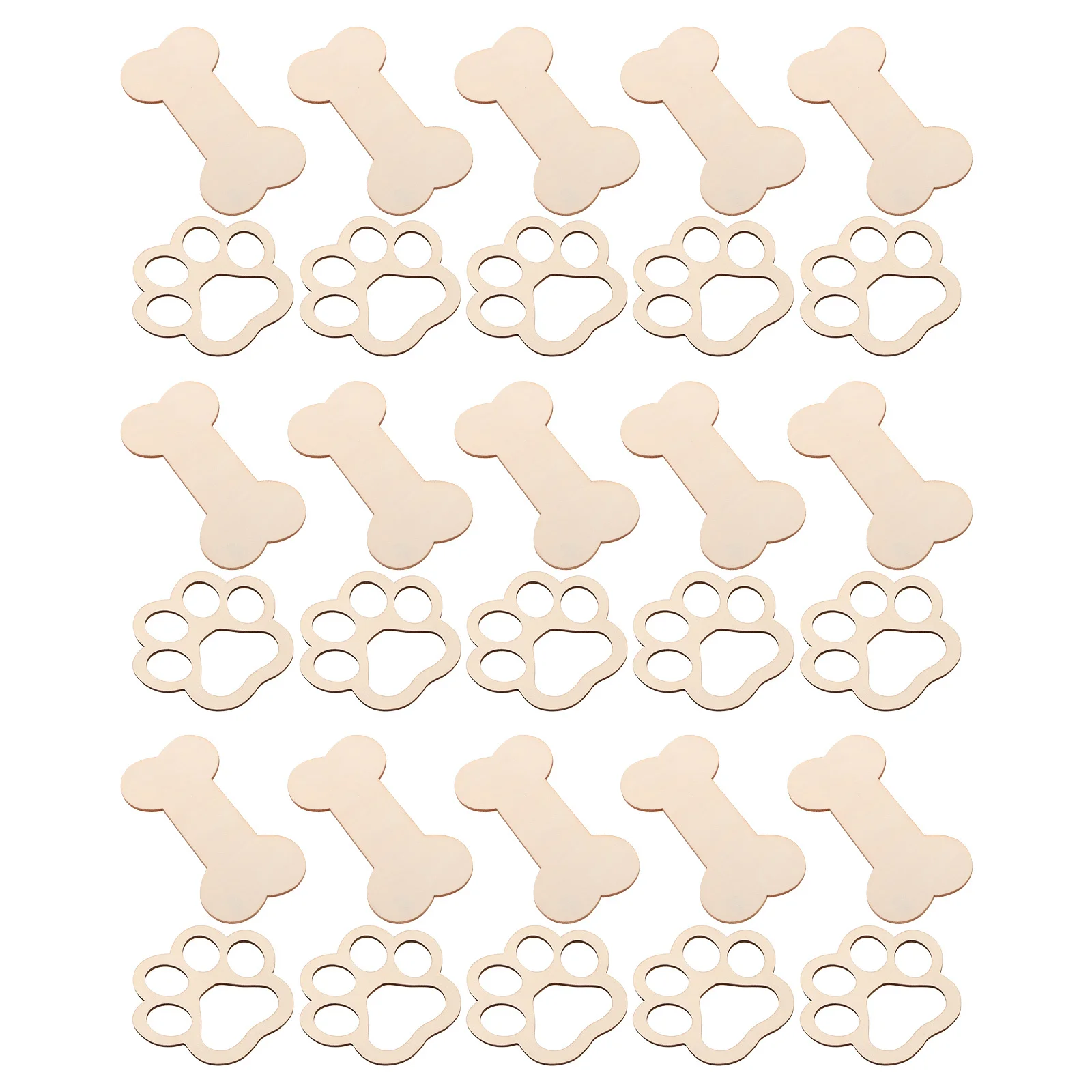 

30Pcs Wooden Dog Bone Paw Print Cutouts Unfinished DIY Craft Tags Natural Wood Ornaments for Pets Party Decoration