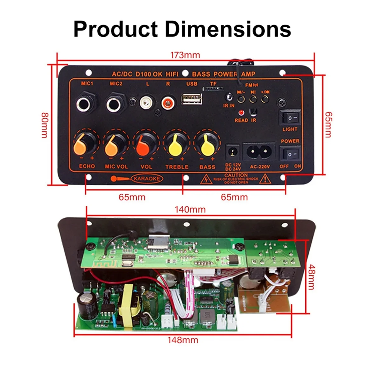 Amplificador de sonido para el hogar, amplificador Digital Bluetooth, compatible con micrófono Dual, reproductor MP3, disco U, TF para altavoz de 4Ohm, enchufe estadounidense