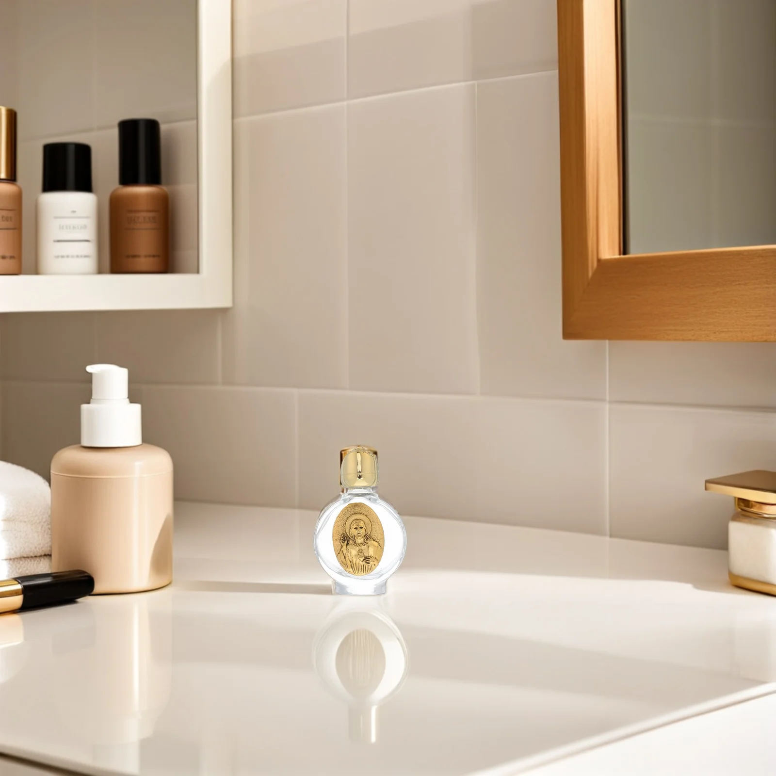 

6Pcs Holy Water Glass Bottles Embossed Rose Design Alloy Crystal Glass Portable Refillable Religious Ceremony Decorative Gift