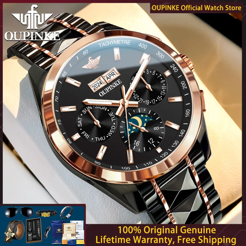 

OUPINKE 3238 Luxury Original Men Automatic Mechanical Watch Sapphire Mirror 24-hour Moonphase Waterproof Watch Brand Men Watch