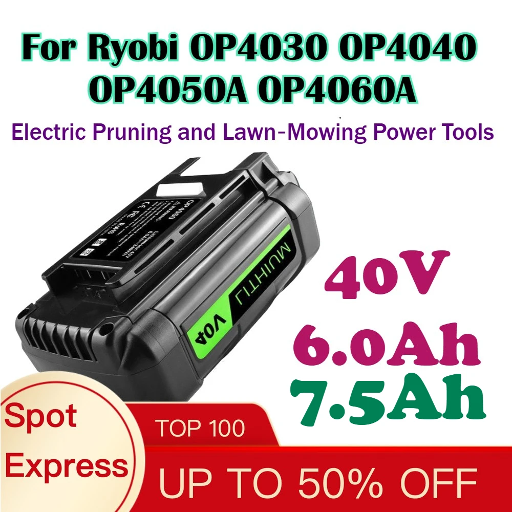 40V 7.5Ah Lithium Battery for Ryobi OP4030 OP4040 OP4050A OP4060A Electric Pruning Lawn‑Mowing Power Tools Rechargeable Battery