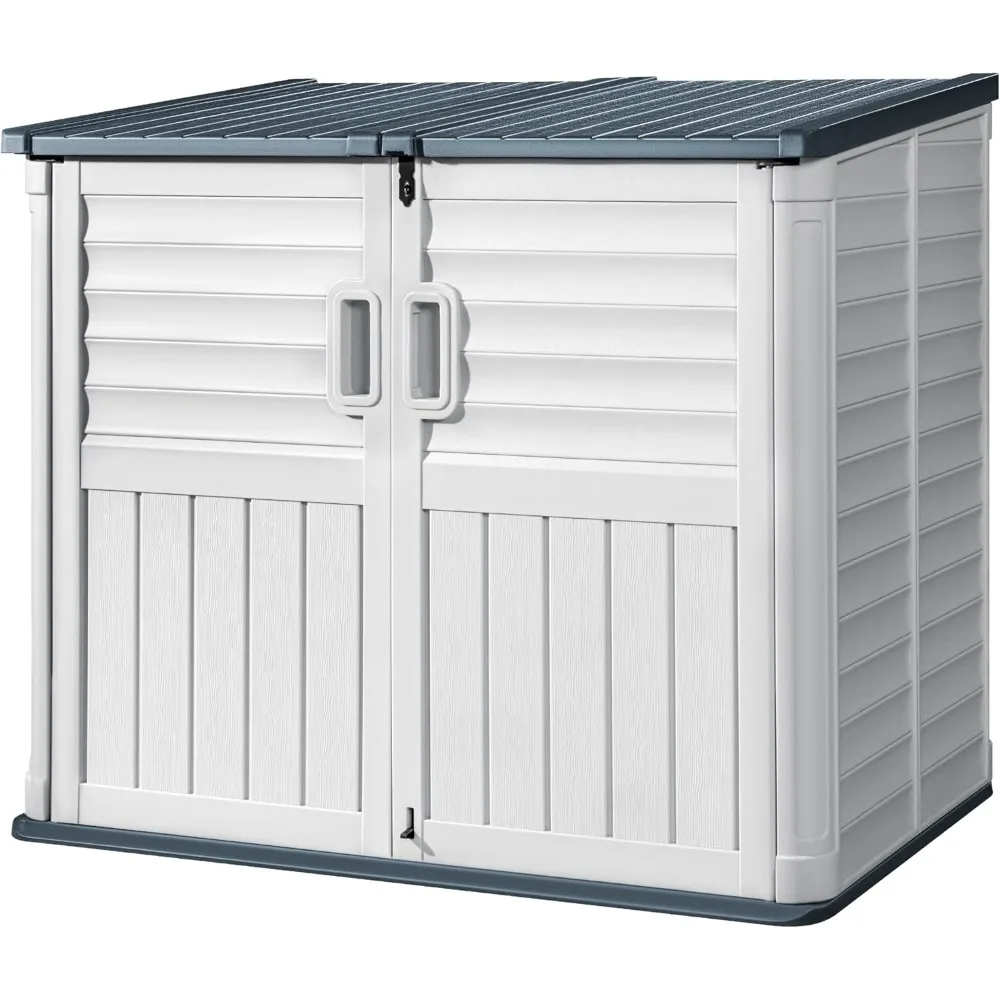 

Resin Outdoor Storage Shed, 34 Cu Ft Outdoor Storage Cabinet Without Shelf, Waterproof, Double Locks, Resin Storage for Trash C