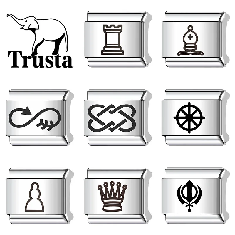 Trusta 2026 Simplified symbol crown Charms Bracelet Italian charm bracelets Stainless Steel Removable DIY Making Fashion N756