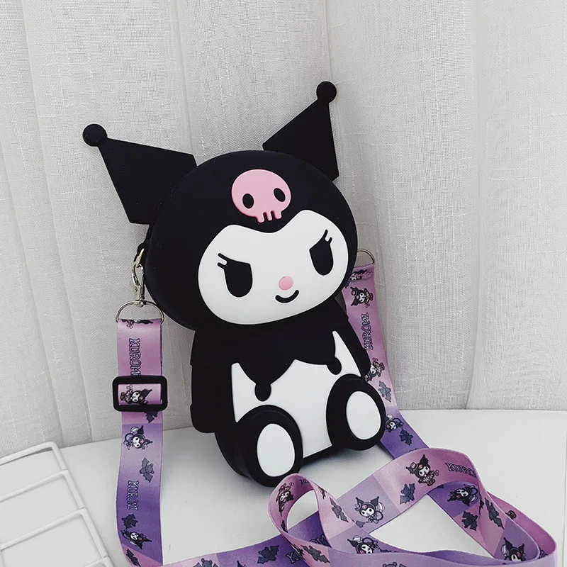 2024 New Large Cartoon Kuromi Silicone Bag Mobile Phone Bag Children's Cute Crossbody Bag Storage Change Bag Tide