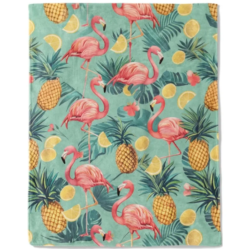 Manta de flamenco tropical, ligera, suave y acogedora, regalo para amantes de la naturaleza, manta verde azulado con cítricos y piña afrutada