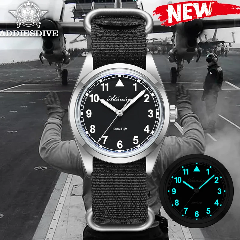 ADDIESDIVE 2024 New 10Bar Diver Watch 36mm Small Quartz Wristwatch Outdoor Sports Men's Watch with Nylon Strap Super Luminous