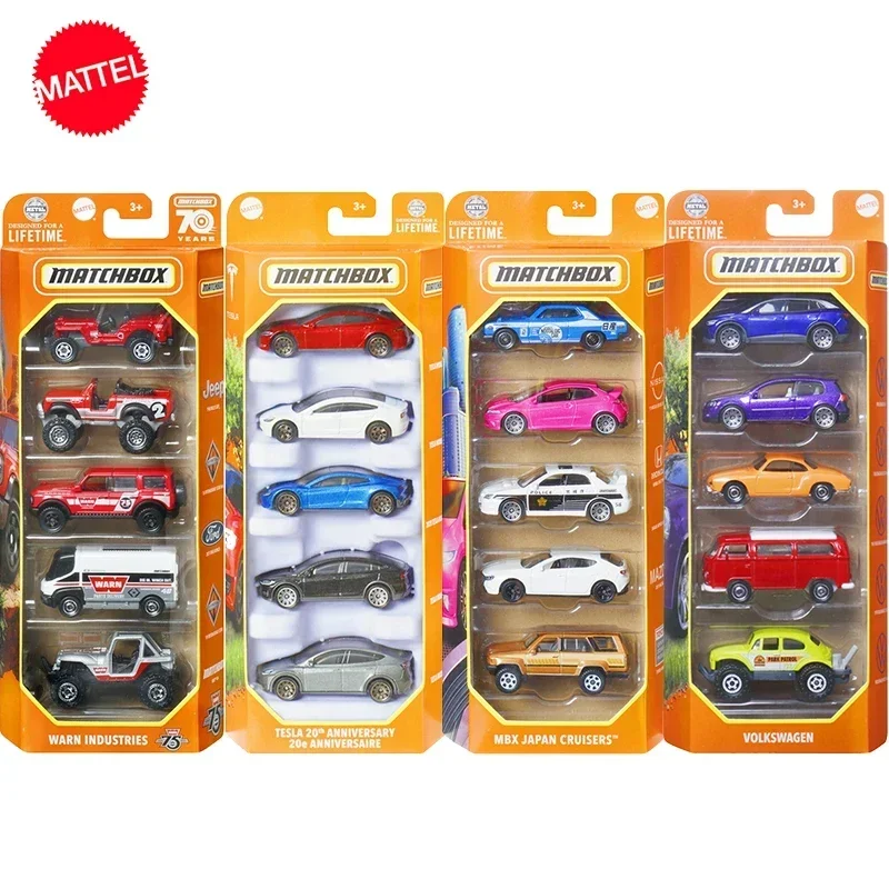 Original Mattel Matchbox Car 1/64 Diecast 5 Pack Set Tesla 20 Anniversary Volkswagen Vehicle Model Toys for Boys Birthday Gift