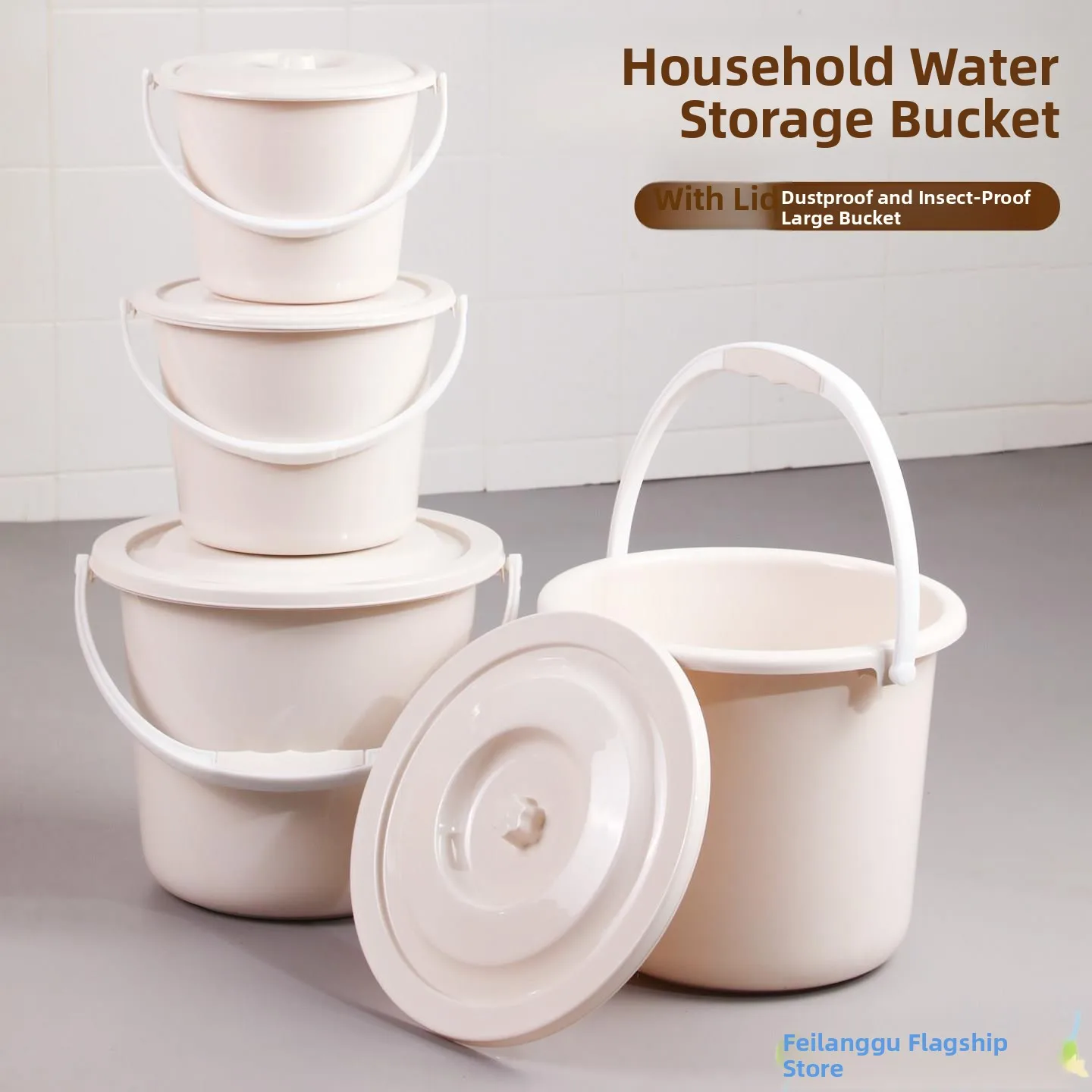 

Portable Plastic Toilet Buet with Lid Fiing Buet Water Storage Buet Household Cleaning Tool Handheld Side Handle