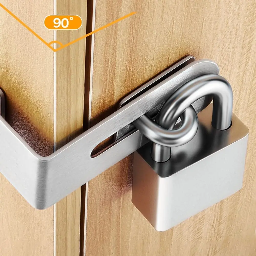 Durable 90° Padlock Hasp Safety Anti-theft Lock Plate Buckle Sturdy Stainless Steel Clasp Lock Drawer