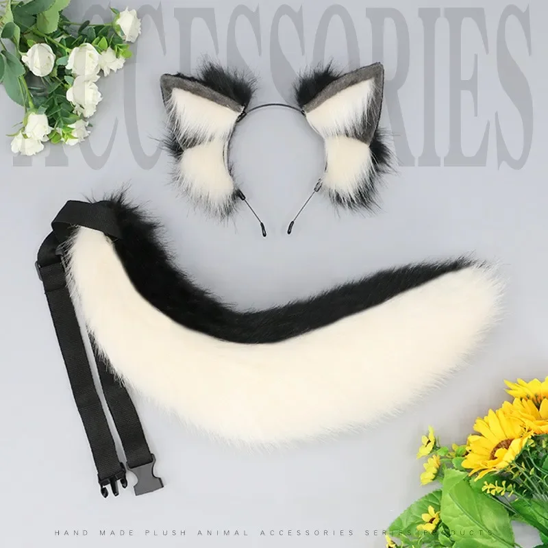 

Simulation Puppy Ear Headband Furry Animal Wolf Ear Headdress Faux Fur Dog Ears Tail Set Anime Cosplay Costume Accessories Props