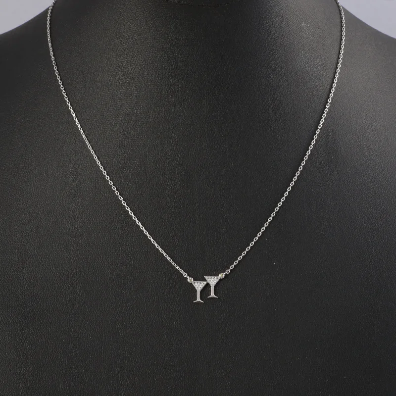 

KS European and American Exquisite Fashion Silver Goblet with Diamonds Cocktail Creative Temperament Necklace