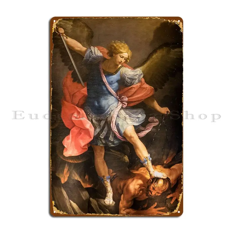 Saint Michael The Archangel Killing Demon Metal Plaque Poster Bar Garage Design Plaques Iron Tin Sign Poster