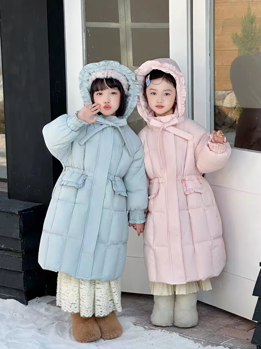 ZOETOPKID Mädchen Lange Kapuzen-Baumwoll-Daunenjacken Kinder Winter Verdickte Warme Rüschen-Design-Jacken Kinder Aktiv-Oberbekleidung – Detail 3