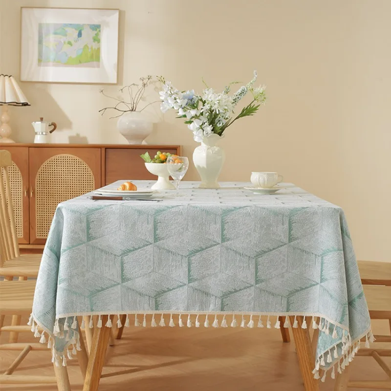 Ins Style Small Fresh Light Luxury High-end Tablecloth Polyester Linen Three-dimensional Geometric Rectangular Fringe Tablecloth