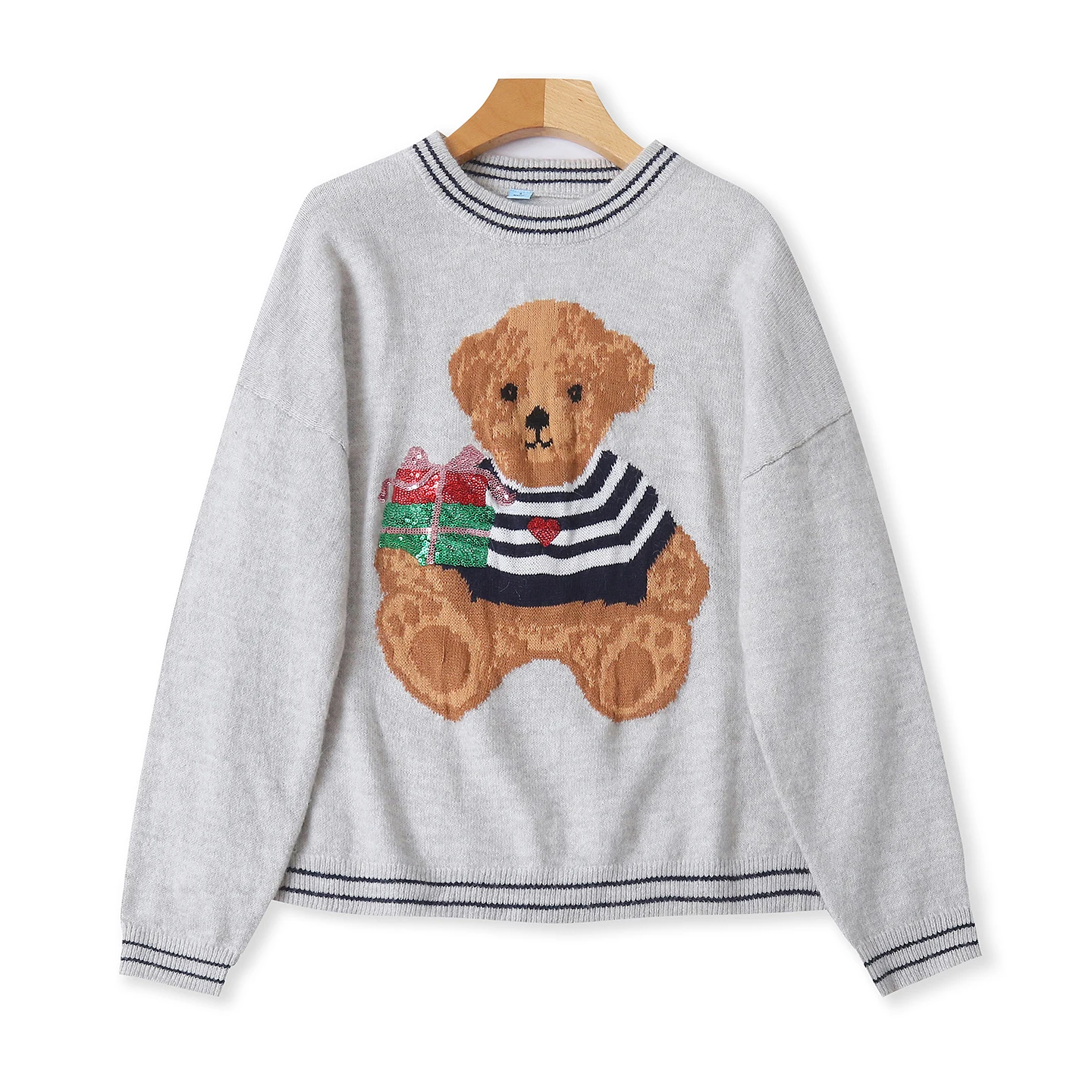 

Теплый осенне-зимний шерстяной свитер, круглый, мягкий, уютный, с мультяшным медведем, женский модный универсальный приятный для кожи вязаный свитер