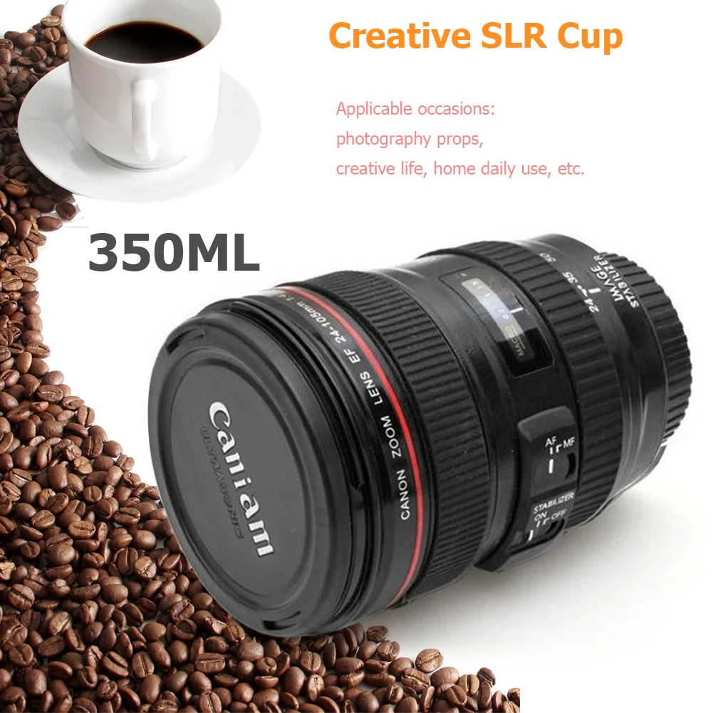 Creative SLR Camera Lens Shaped Mugs Drrinking Cup 420ml Drinkware with Lid