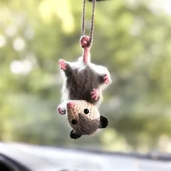 Opossum Rearview Accessories Crochet Car Interior Pendant, New Cute Mouse Rearview Pendant, Plush Toy Car Interior Decoration