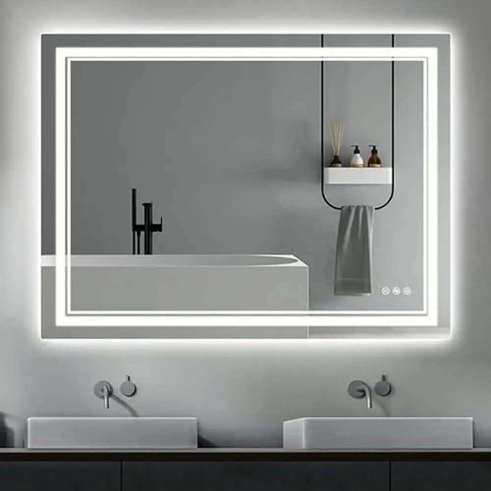 

40x30 LED Smart Bathroom Vanity Mirror Stepless Dimmable Anti-Fog Backlit Front Light Large Wall Mirror IP54 Waterproof Wall