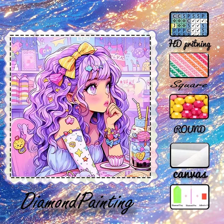 1 piece - 5D-DIY - Flocking cloth - Special drill - Diamond painting set - Dream girl - Mosaic - Diamond art
