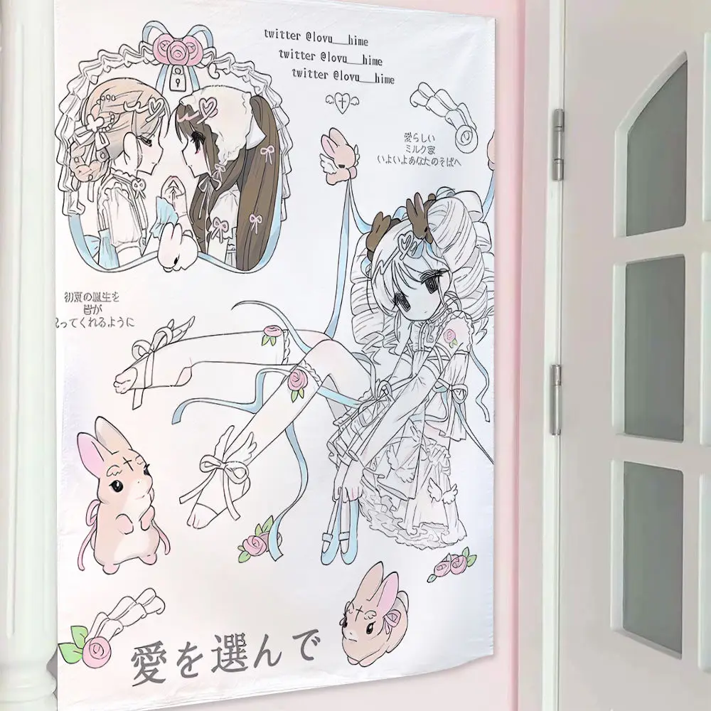 Ins stil mädchen hängen tuch cartoon schlafsaal schlafzimmer nacht tapisserie wand hintergrund tuch vermietung haus dekorative tuch