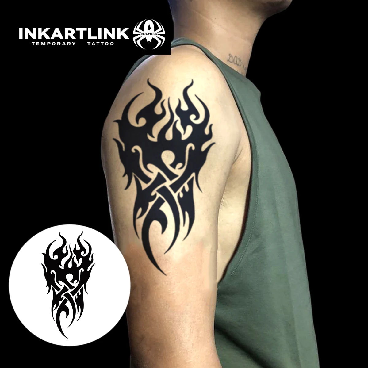 INKARTLINK Celtic Flame Tattoo Patch 1-2 Weeks Long Lasting Interwoven Totem Design Waterproof Temporary Tattoo