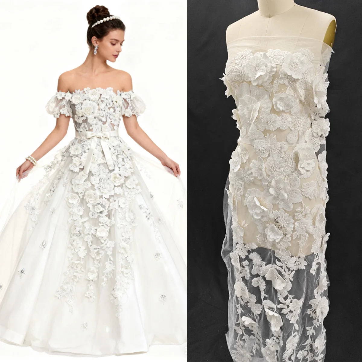 

New luxury three-dimensional flower nail bead sequin embroidery fabric handmade DIY accessories for wedding dresses