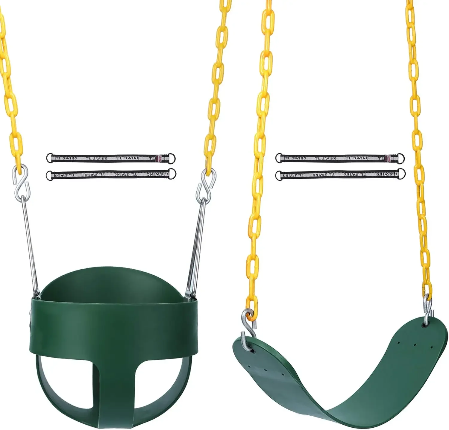

High Back Full Bucket Swing with Heavy Duty Swing Seat Combo Pack (Triangle and Chain Dip), Tree Straps Included